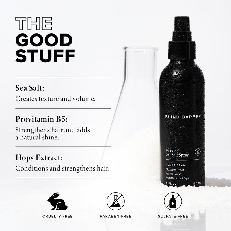 Blind Barber 40â€¯Proof Sea Salt Spray for Men - â€¯Salt Water Hair Spray for Volume & Texture - Water-Based Matte Finish with Light-Medium Hold - Enhances Beach Waves & Body - Tonka Bean Scent (5â€¯ Fl oz) - Image 4
