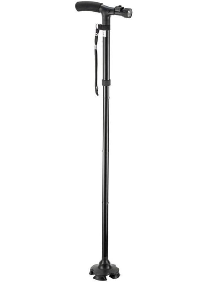 A sturdy, foldable walking stick with LED lighting and a durable rubber handle; an adjustable walking stick with a four-point pivot base for men and women, suitable for hiking, mountaineering, and more. - Image 4