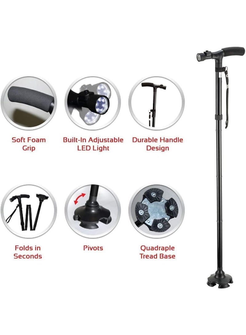 A sturdy, foldable walking stick with LED lighting and a durable rubber handle; an adjustable walking stick with a four-point pivot base for men and women, suitable for hiking, mountaineering, and more. - Image 5