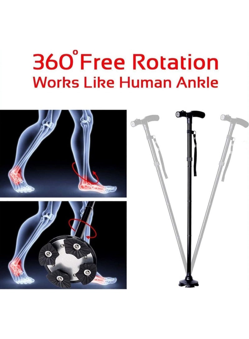 A sturdy, foldable walking stick with LED lighting and a durable rubber handle; an adjustable walking stick with a four-point pivot base for men and women, suitable for hiking, mountaineering, and more. - Image 2