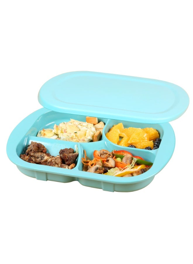 Ehucon Adaptive Utensils Weighted Plate,Spill-proof 4-Compartment Divided Plates with Extra Wall for Elderly,Non-slip Disabled Products for Handicapped to Self-feeding-Pack of 1 - Image 1