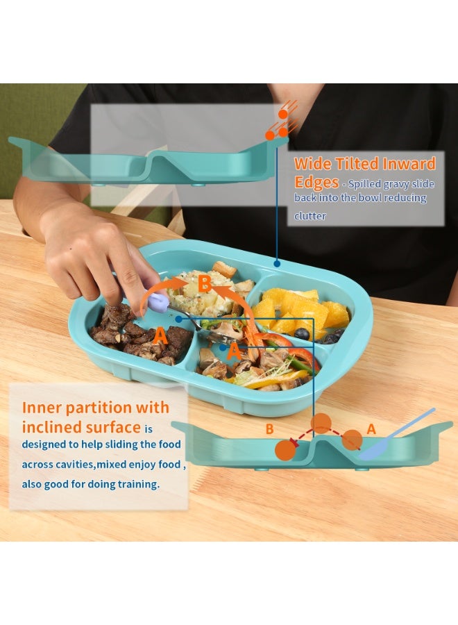 Ehucon Adaptive Utensils Weighted Plate,Spill-proof 4-Compartment Divided Plates with Extra Wall for Elderly,Non-slip Disabled Products for Handicapped to Self-feeding-Pack of 1 - Image 2