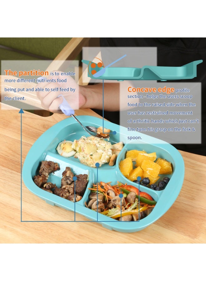 Ehucon Adaptive Utensils Weighted Plate,Spill-proof 4-Compartment Divided Plates with Extra Wall for Elderly,Non-slip Disabled Products for Handicapped to Self-feeding-Pack of 1 - Image 3