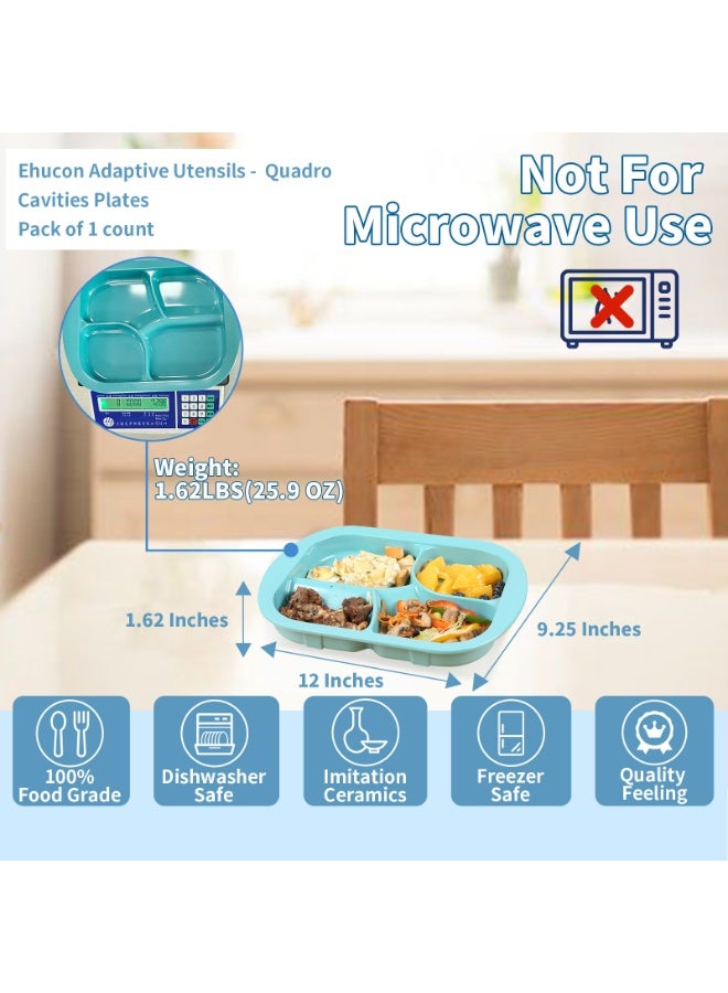Ehucon Adaptive Utensils Weighted Plate,Spill-proof 4-Compartment Divided Plates with Extra Wall for Elderly,Non-slip Disabled Products for Handicapped to Self-feeding-Pack of 1 - Image 5