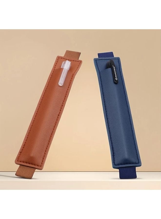 Brown Faux Leather Pen Case With Elastic Strap Durable Protective Cover For Pens Pencils Markers - Image 5