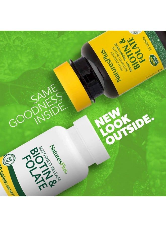 ناتشرز بلاس - NaturesPlus Biotin & Folic Acid (Methylfolate)، إطلاق مستدام - 30 قرصًا نباتيًا - فيتامين B7 وفيتامين B9، يدعم نمو الشعر، معزز للطاقة، فيتامين ما قبل الولادة - خالٍ من الجلوتين - 30 وجبة - Image 1