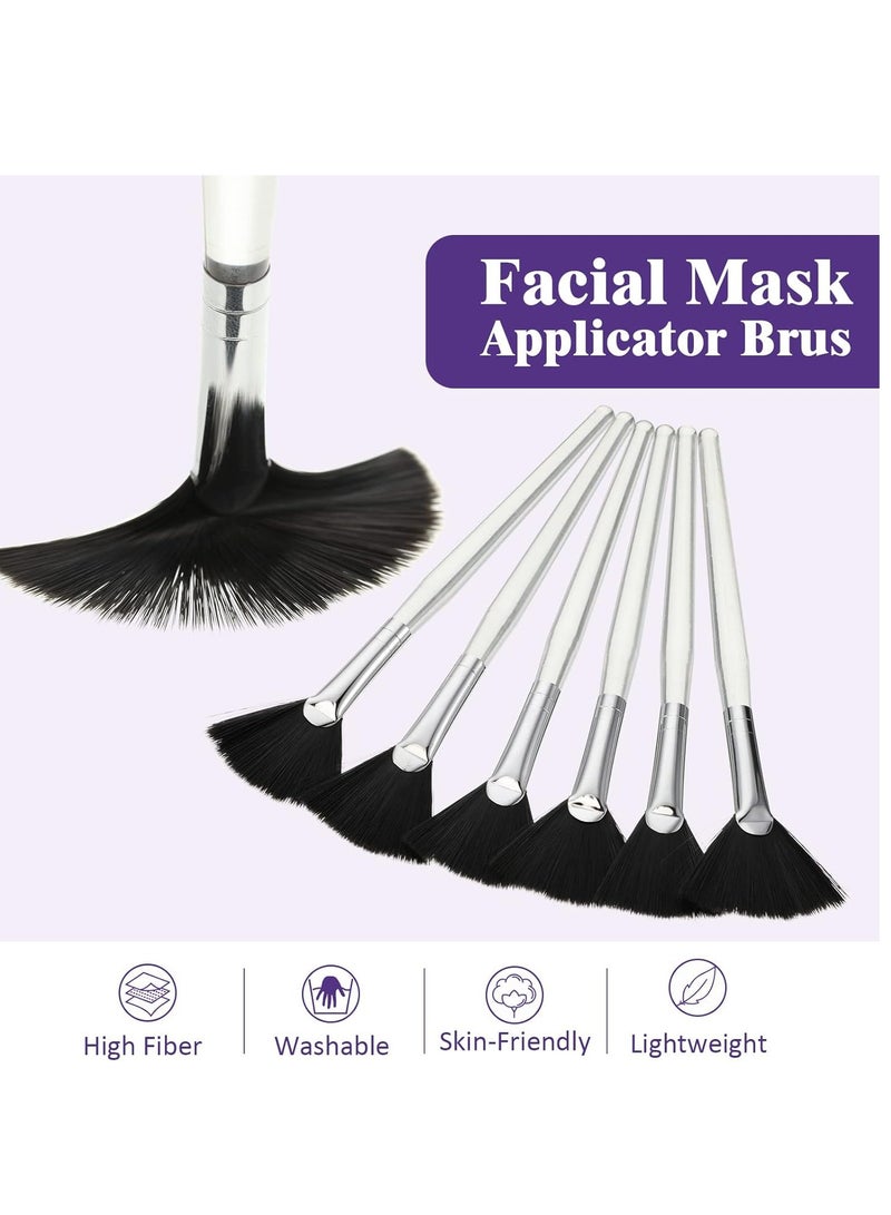 Maitys 6 Pieces Fan Mask Brushes Soft Fan Facial Mask Applicator Tools Brush Makeup Brushes Cosmetic Tools with Handle for Peel Mask Makeup Women(Black Hair) - Image 2