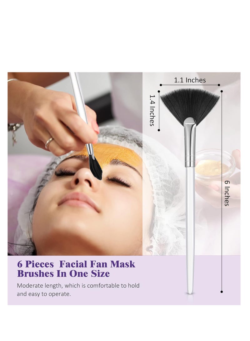 Maitys 6 Pieces Fan Mask Brushes Soft Fan Facial Mask Applicator Tools Brush Makeup Brushes Cosmetic Tools with Handle for Peel Mask Makeup Women(Black Hair) - Image 3