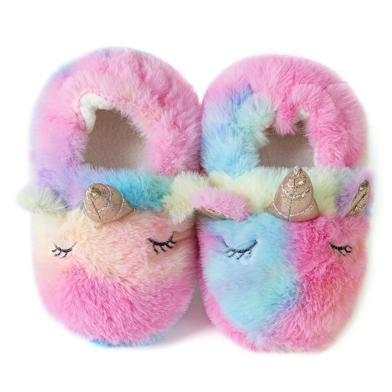 Csfry Toddler Girls' Slipper Cartoon Warm Winter House Shoes,5-6Toddler,Multicolor - Image 1