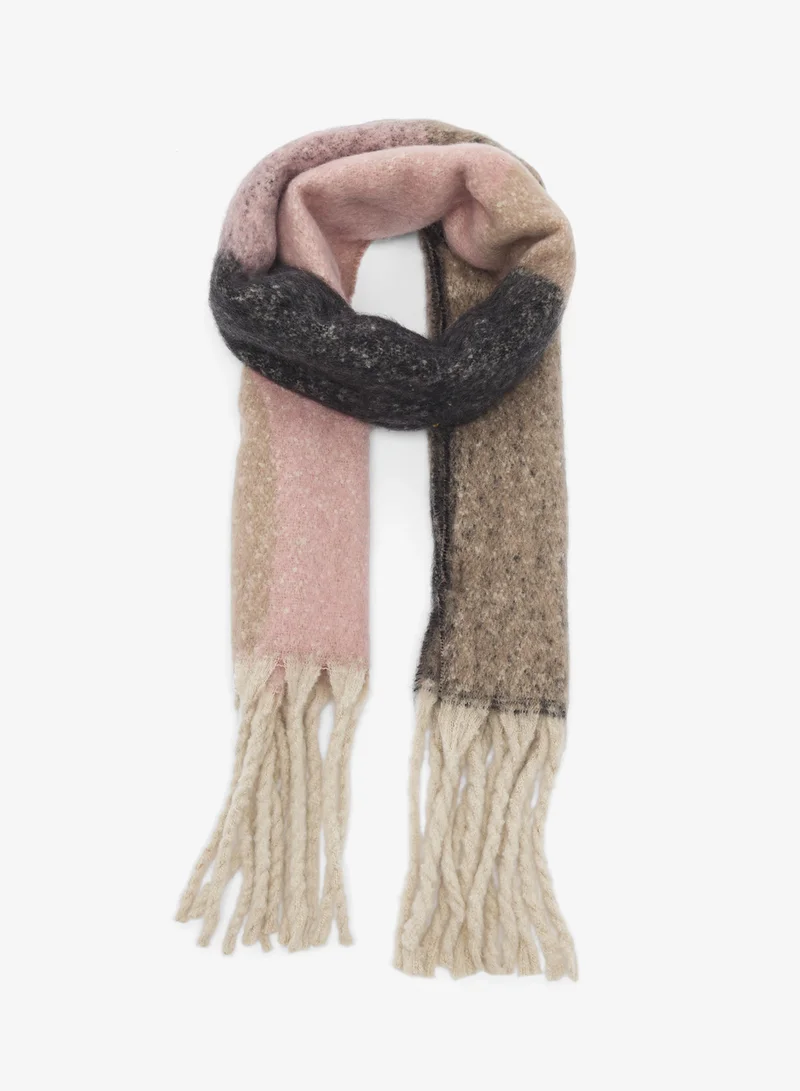 ELLA Wool Blend Checkered Tassel Scarf