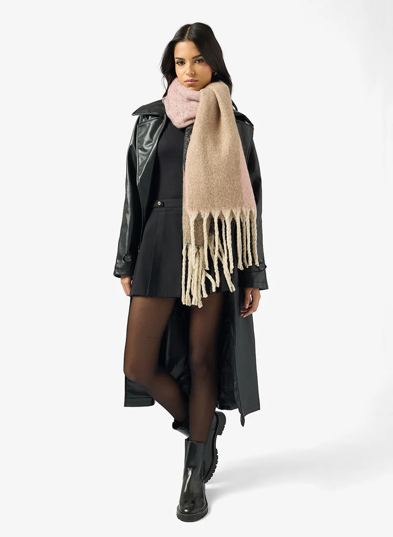 ELLA Wool Blend Checkered Tassel Scarf