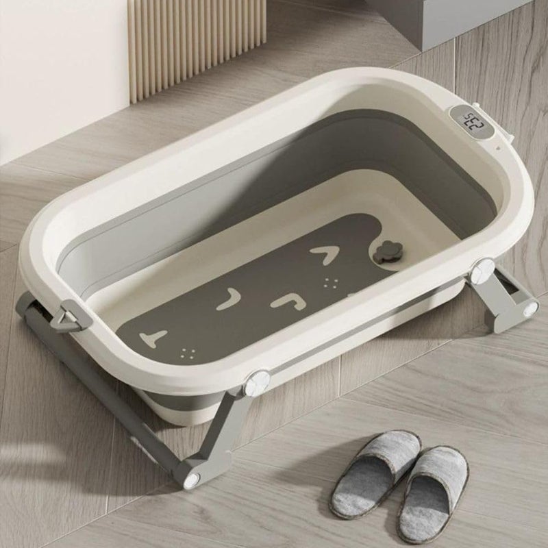 Turtees® Baby Anti Slip Foldable Bathtub with Thermometer and Floating Bath Mat - Grey - Image 1