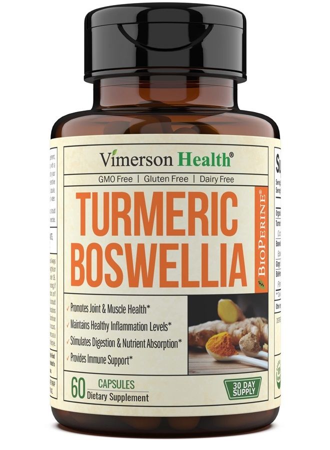 Vimerson Health Turmeric Curcumin Supplement with Boswellia Extract, Organic Turmeric, Ginger & Black Pepper. High Absorption Tumeric Joint Support Supplement. 95% Curcuminoids. Aids Digestive Health & Immune Support - Image 1