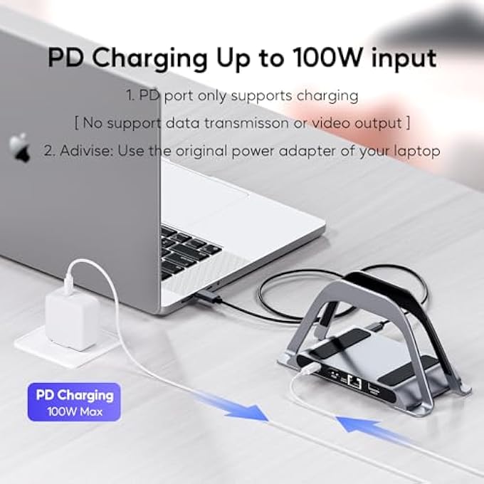 rayihni MACBOOK DOCKING STATION, USB C DOCKING STATION WITH VERTICAL STAND COMPATIBLE WITH MACBOOK PRO AND AIR, WITH 4K HDMI, 3 USB, SD/TF, PD3.0, RJ45 ETHERNET, AUDIO, FOR HP/DELL/LENOVO LAPTOPS - Image 3