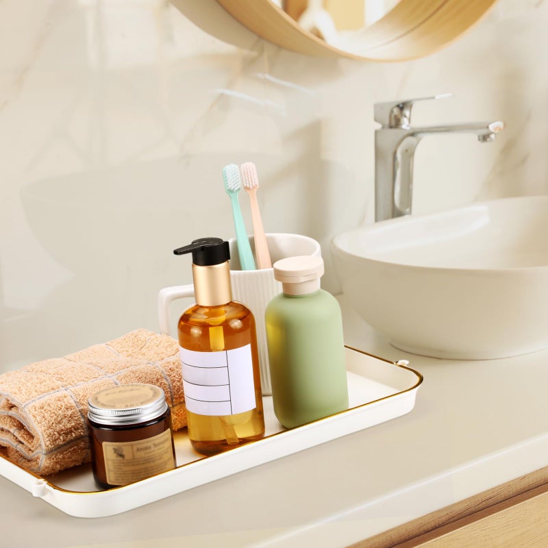 Rtteri Set of 6 Serving Platters with Handles 18.3/16.73/14.8 Inch Large Rectangular Serving Tray Reusable for Entertaining Dinner Party Wedding Decoration(Golden Handles,White) - Image 5