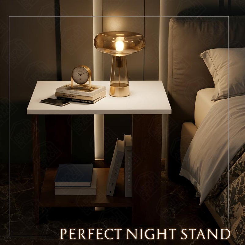 ABOUT SPACE Wooden Side Table - Night Stand & End Table Organiser - Space Saver Storage Organizer - Bedside Furniture for Bedroom,Living Room,Hallway(L 47 x B 40 x H 42 cm) - Image 4