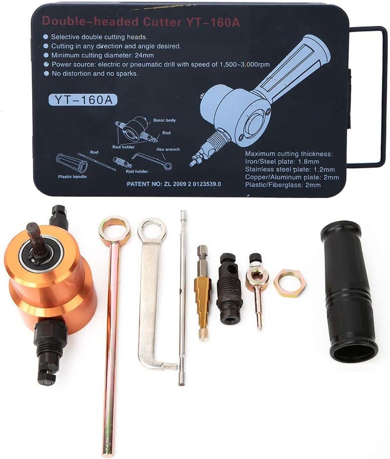 360° Double Head Sheet Metal, tile Nibbler Drill Tool, DIY Cutting and Car Repai Tool with Iron Toolbox, for Straight Line, Curve Line and s Cutting, - Image 1