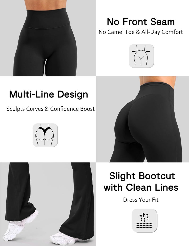 Unthewe High Waisted Flare Leggings for Women Tummy Control Butt Lifting Workout Yoga Wide Leg Pants(U926-Black-S) - Image 5