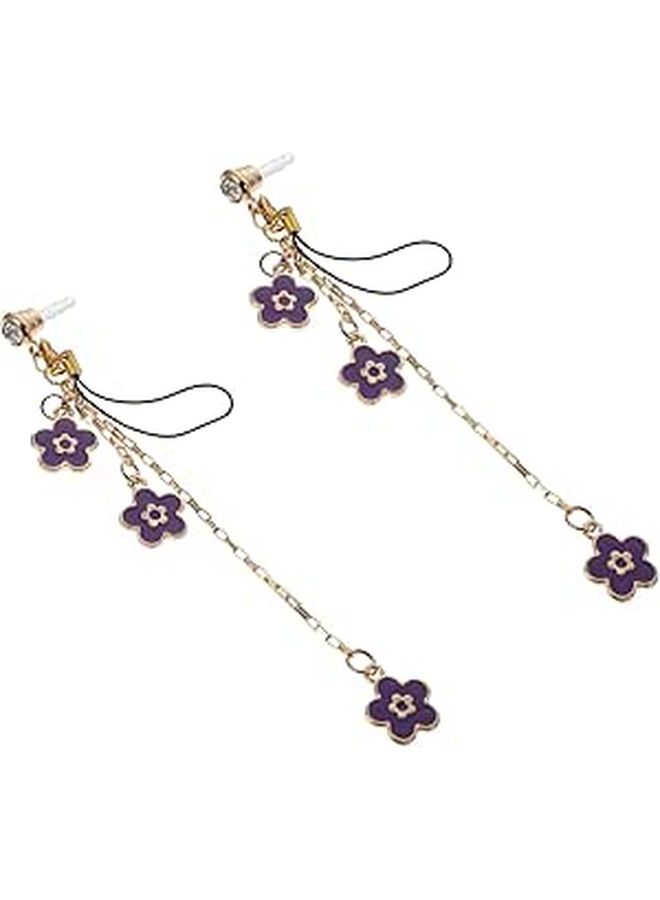 2 Pcs Purple Floral Phone Dust Plug Earphone Jack Cover Lightweight Stylish Headphone Accessory For Family Friends - Image 1