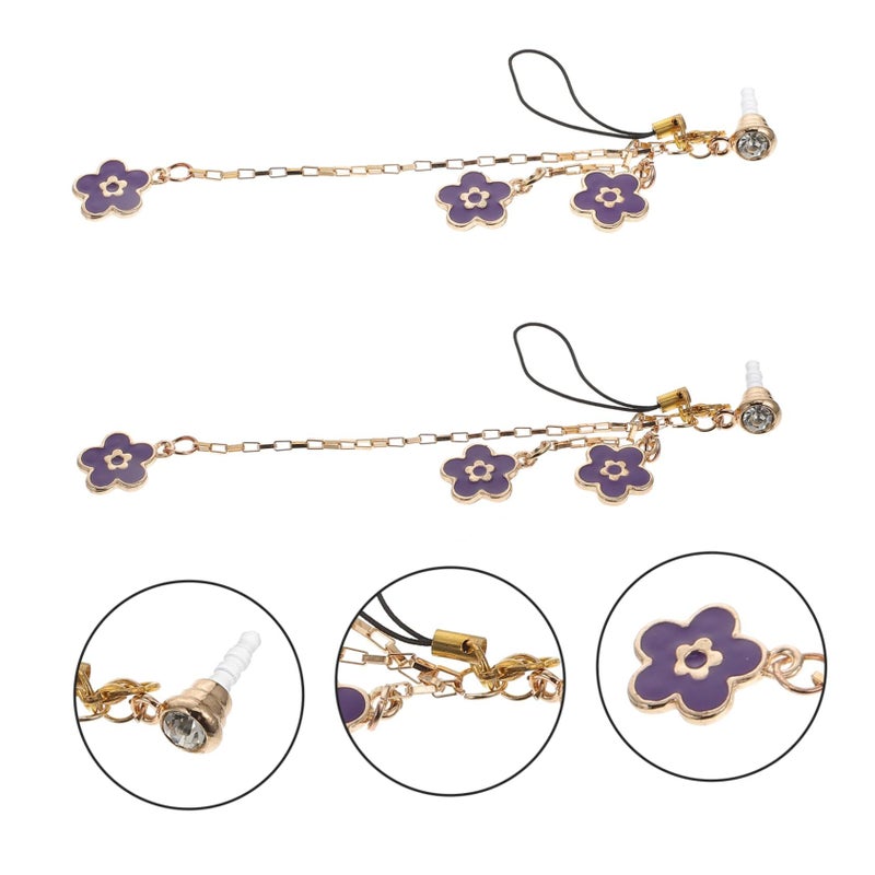 2 Pcs Purple Floral Phone Dust Plug Earphone Jack Cover Lightweight Stylish Headphone Accessory For Family Friends - Image 3