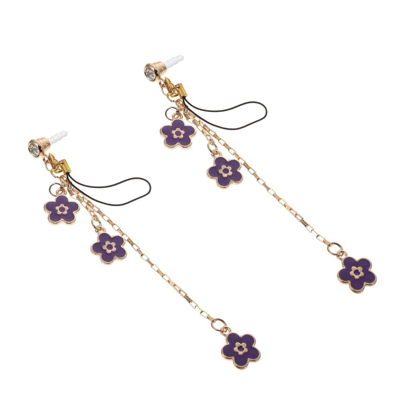 2 Pcs Purple Floral Phone Dust Plug Earphone Jack Cover Lightweight Stylish Headphone Accessory For Family Friends - Image 2