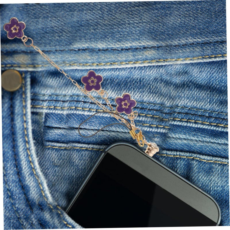 2 Pcs Purple Floral Phone Dust Plug Earphone Jack Cover Lightweight Stylish Headphone Accessory For Family Friends - Image 4