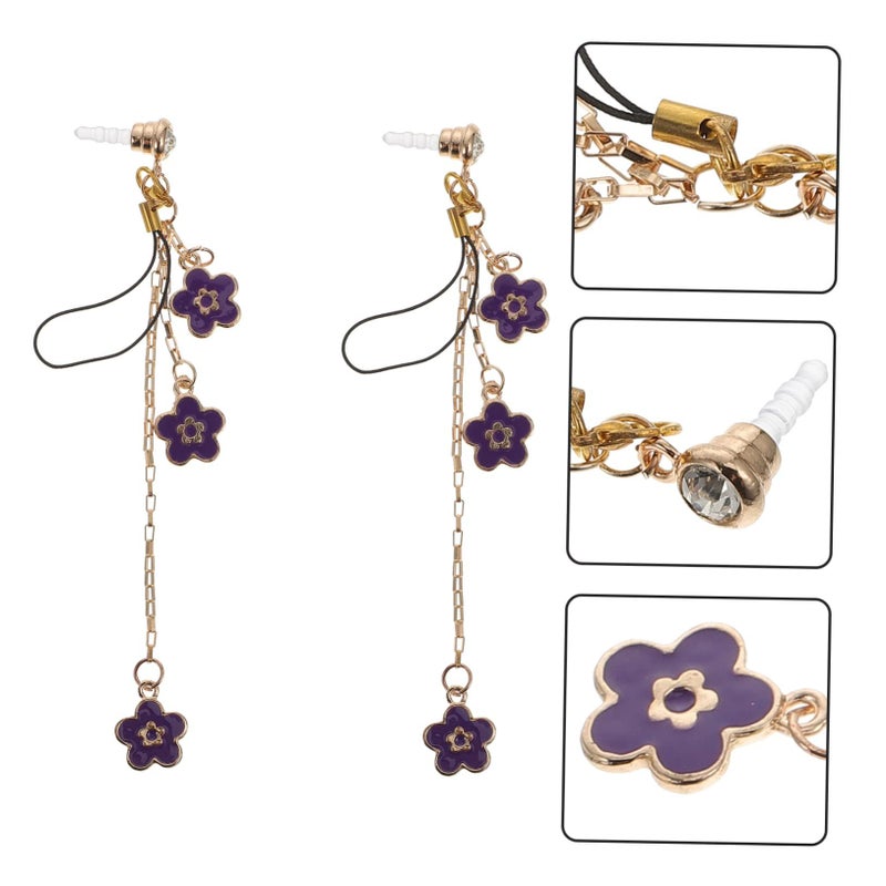 2 Pcs Purple Floral Phone Dust Plug Earphone Jack Cover Lightweight Stylish Headphone Accessory For Family Friends - Image 5