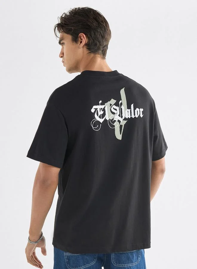 Splash FAV Typographic Print T-shirt with Crew Neck and Short Sleeves