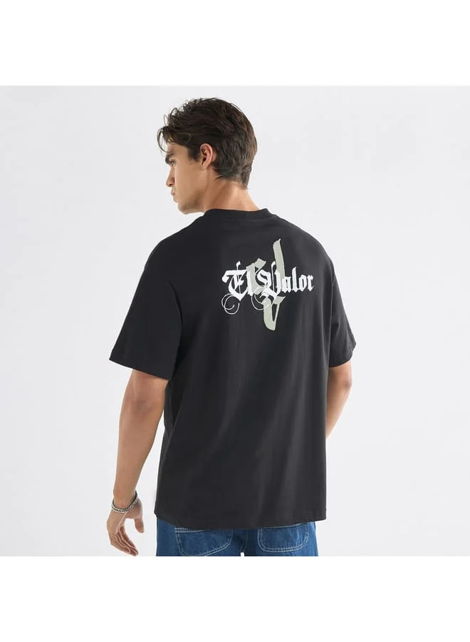 Splash FAV Typographic Print T-shirt with Crew Neck and Short Sleeves