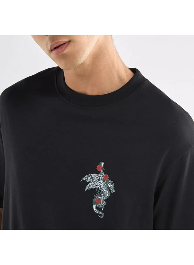 Splash FAV Typographic Print T-shirt with Crew Neck and Short Sleeves