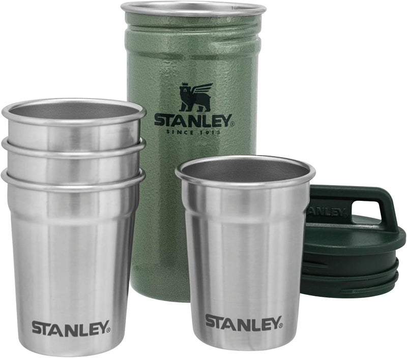 STANLEY Adventure Nesting Shot Glasses Set - 4 Pack, 59ml, BPA-Free Stainless Steel, Hammertone Green - Image 1