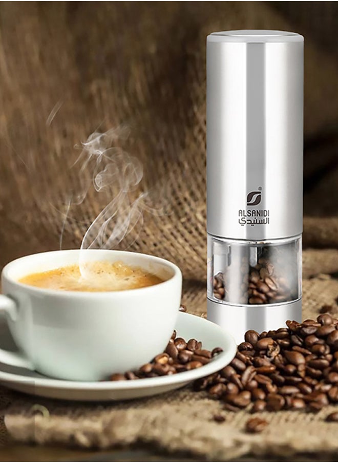 AL SANIDI - Electric coffee grinder for trips, Silver, 5.5x5.5x22 Cm - Image 1