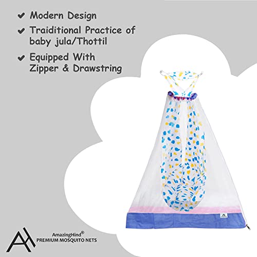 Amazinghind Mosquito Net for Baby Cradle Swing/Mosquito Net for Baby Jhula with Side Zip Opening (0-3 yrs) (Blue) (White Net - Blue Border) - Image 4