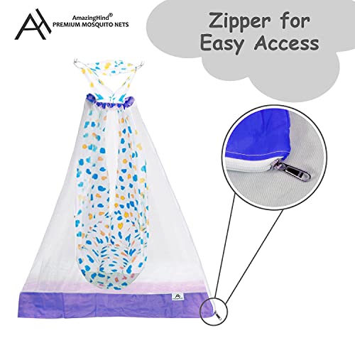 Amazinghind Mosquito Net for Baby Cradle Swing/Mosquito Net for Baby Jhula with Side Zip Opening (0-3 yrs) (Blue) (White Net - Blue Border) - Image 2