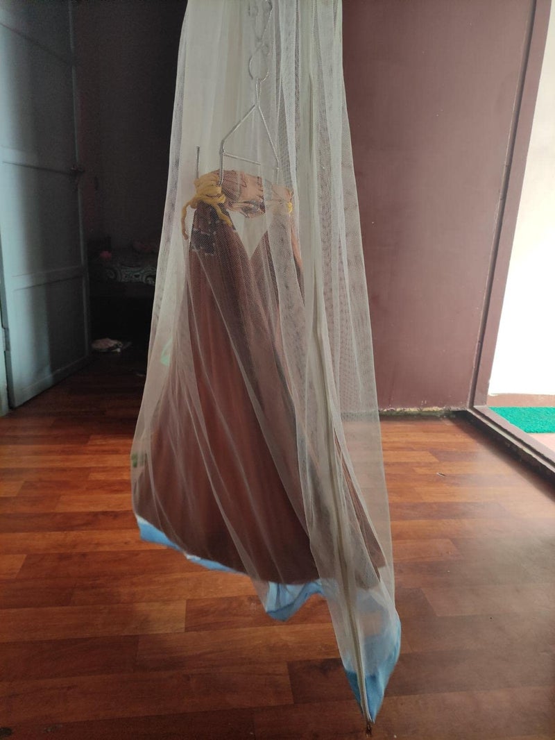 Amazinghind Mosquito Net for Baby Cradle Swing/Mosquito Net for Baby Jhula with Side Zip Opening (0-3 yrs) (Blue) (White Net - Blue Border) - Image 3