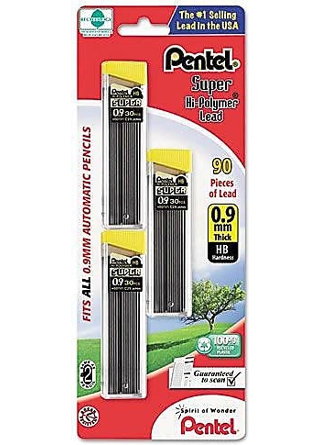 Pentel ® Super Hi-Polymer® Leads, 0.9 mm, HB, 30 Leads Per Tube, Pack Of 3 Tubes - Image 4
