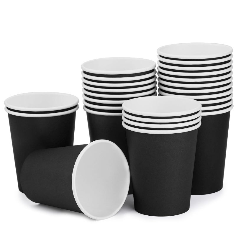 BALDCC 25 Pack 8 oz Disposable Paper Cups Hot Coffee Cups Paper Coffee Cup for Office and Kitchen Use Beverage Cups for Party Outdoor Campings Friends Gathering and DIY Use Black