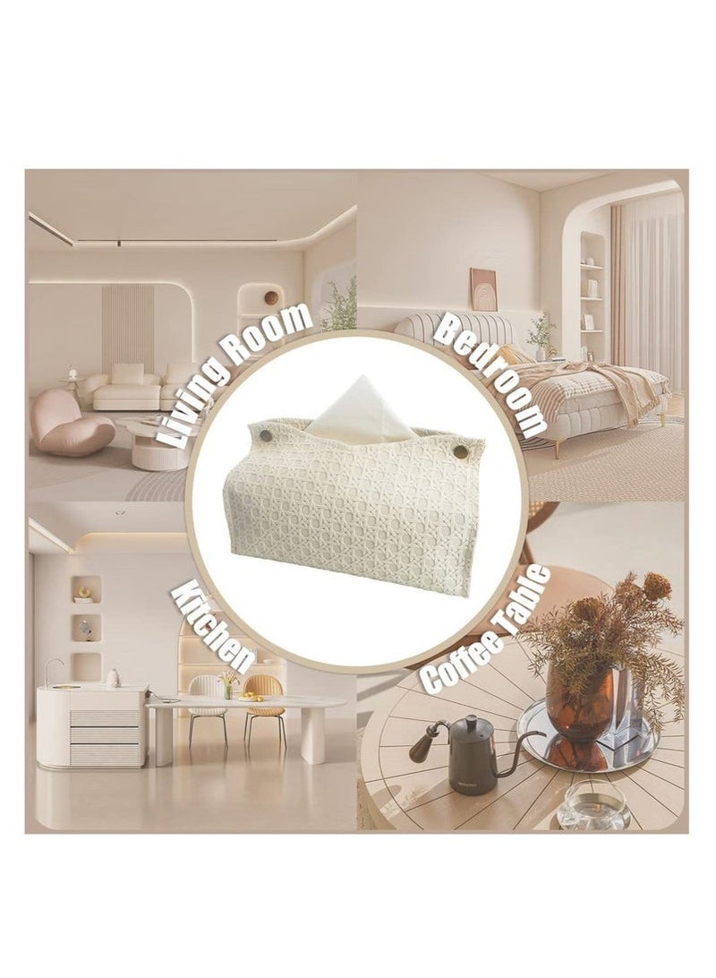 2 Pieces Tissue Box, Rattan Style PU Leather Modern Facial Paper Organizer, for Tabletop, Bathroom, Office, Living Room  - Image 4