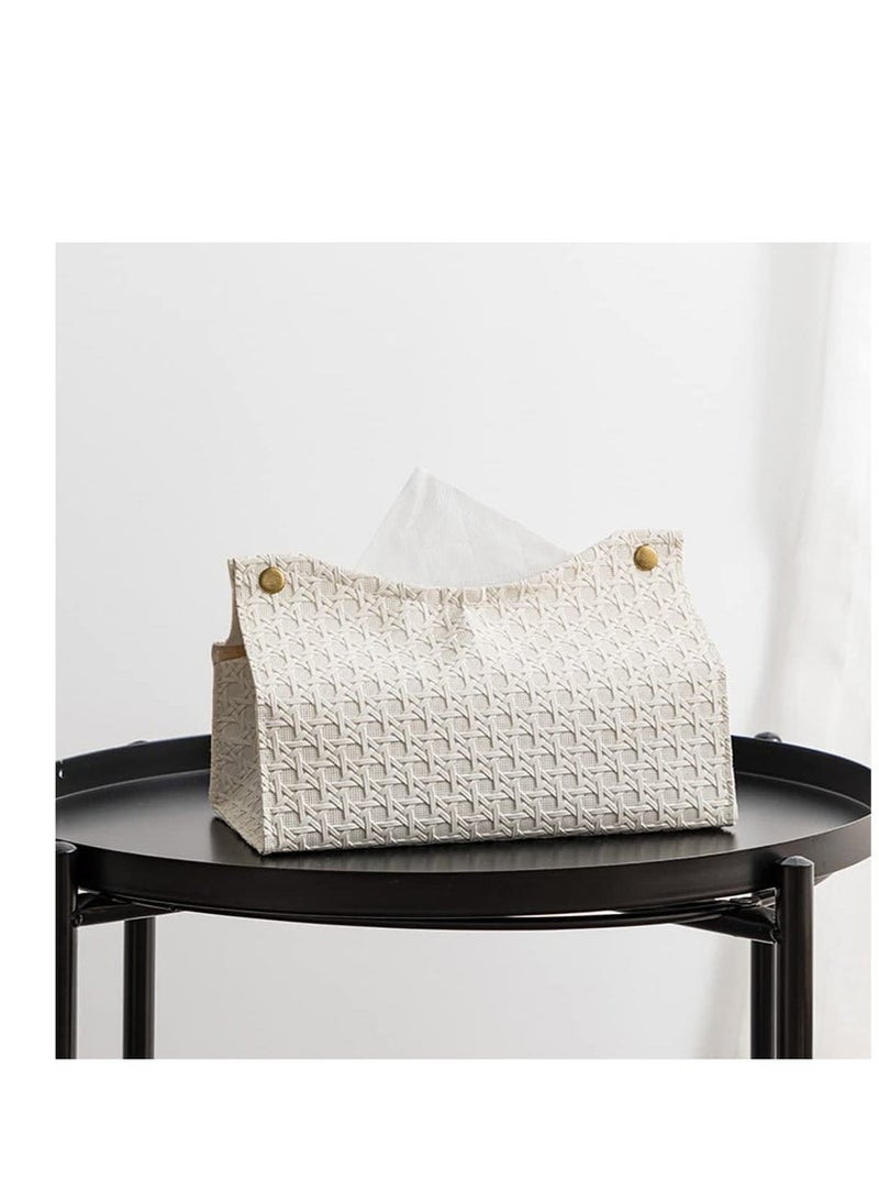 2 Pieces Tissue Box, Rattan Style PU Leather Modern Facial Paper Organizer, for Tabletop, Bathroom, Office, Living Room  - Image 2