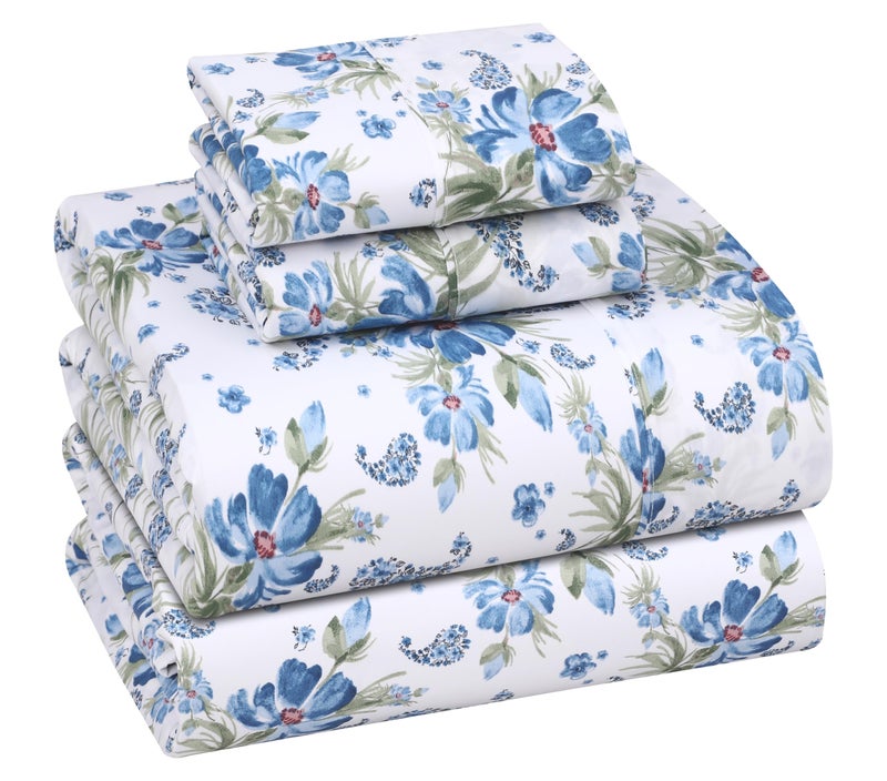 RUVANTI 100% Cotton Sheets Queen Size Set, 4 Pieces, Soft & Breathable Percale Weave Bedding, Deep Pocket 16", Hotel Standard, Crisp Cool Feeling, Durable, Perfect Floral Bed Sheet, Paislyona - Image 1