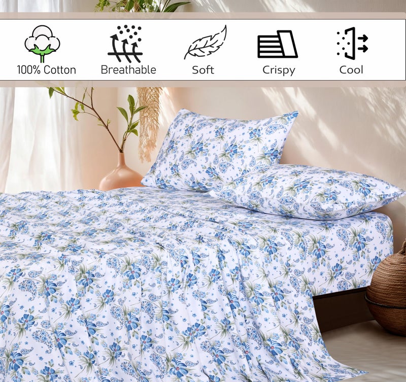 RUVANTI 100% Cotton Sheets Queen Size Set, 4 Pieces, Soft & Breathable Percale Weave Bedding, Deep Pocket 16", Hotel Standard, Crisp Cool Feeling, Durable, Perfect Floral Bed Sheet, Paislyona - Image 5