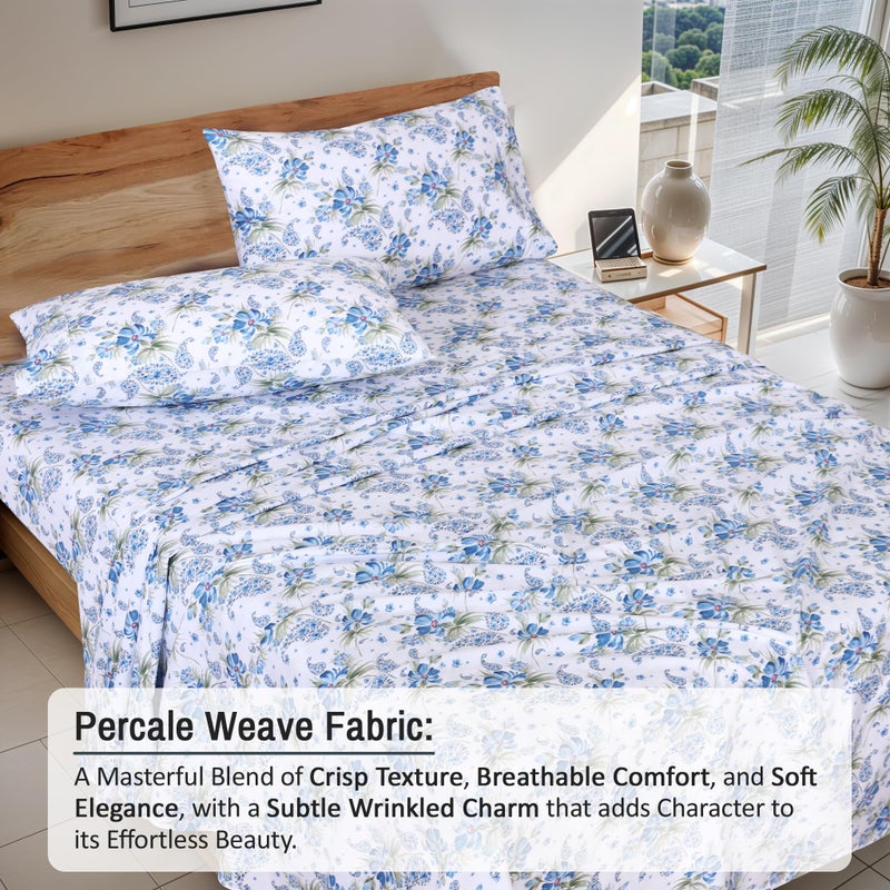 RUVANTI 100% Cotton Sheets Queen Size Set, 4 Pieces, Soft & Breathable Percale Weave Bedding, Deep Pocket 16", Hotel Standard, Crisp Cool Feeling, Durable, Perfect Floral Bed Sheet, Paislyona - Image 3
