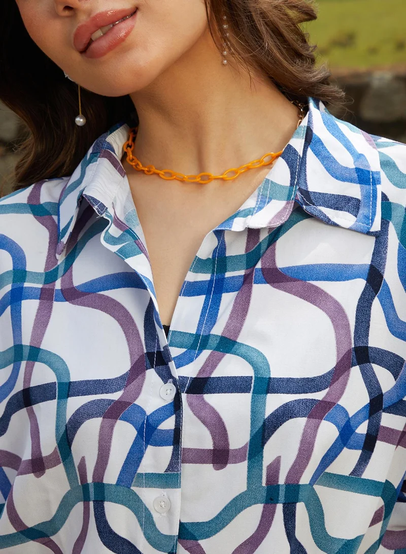 Pinacolada  Women's Azure Blue Flowing Vines Shirt for Women | Best Price UAE