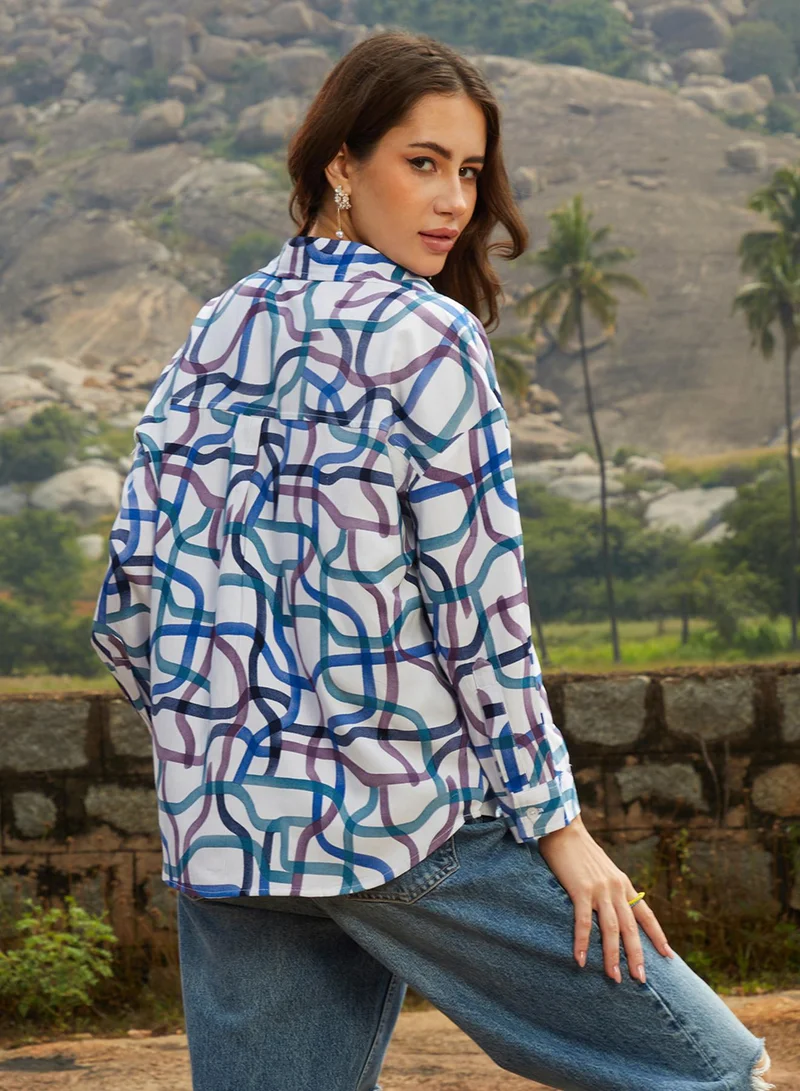 Pinacolada  Women's Azure Blue Flowing Vines Shirt for Women | Best Price UAE