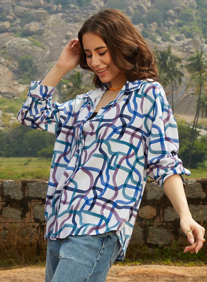 Pinacolada  Women's Azure Blue Flowing Vines Shirt for Women | Best Price UAE