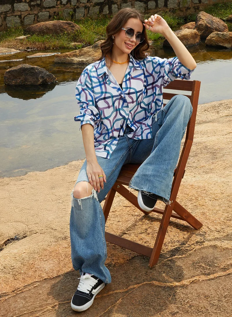 Pinacolada  Women's Azure Blue Flowing Vines Shirt for Women | Best Price UAE