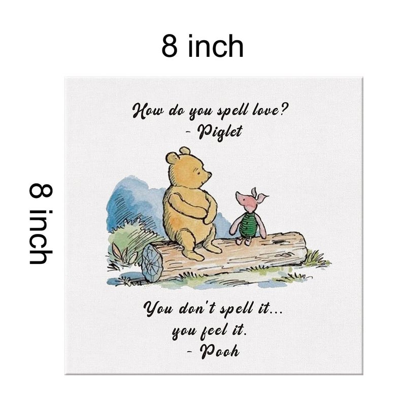 Dolimifa Classic Winnie the Pooh Wall Art Decor How Do You Spell Love Quote Canvas Painting Pictures Framed Print Sign Artwork Ready to Hang for Home Nursery (8x8 Inch) - Image 3