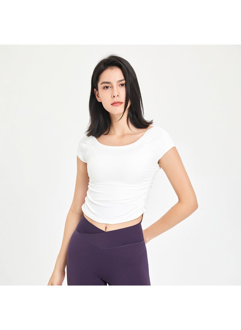 Fanxin fitness clothes womens tight sports T-shirt running training quick-drying clothes short sleeve thin nude yoga clothes top summer White
