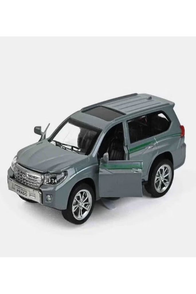 نموذج سيارة تويوتا برادو الرياضية متعددة الاستخدامات مصبوب بمقياس 1/46 مع أضواء وصوت - سيارة نموذجية من سبائك معدنية مصبوبة - أبواب أمامية مفتوحة - مقاس تقريبي 12.7 سم (بدون علبة - رمادي) - Image 1