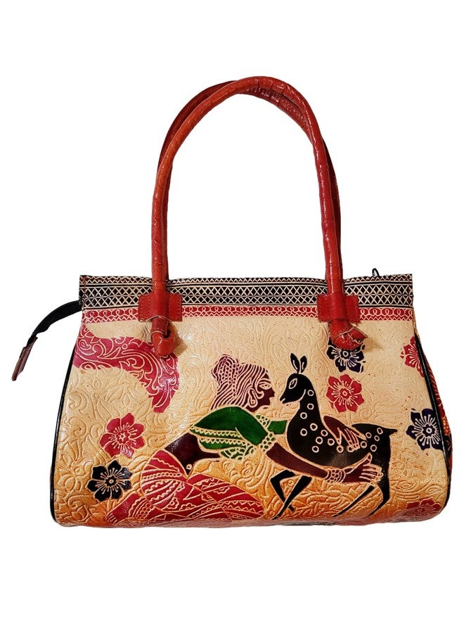 CLASSIQUE Shantiniketan Leather Large shoulder bag 10 x 8 inch Shakuntala With Deer - Image 3